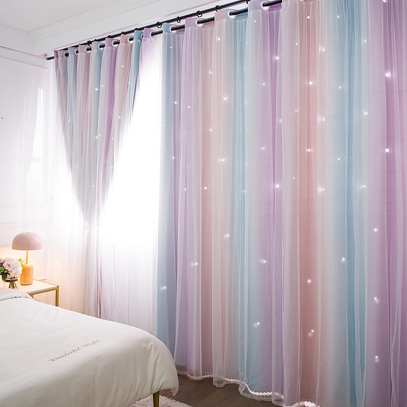 Yancorp Curtains for Girls Bedroom Kids Room Curtain Colorful Window Nursery Curtain 96 inches Length Room Darkening Grommet 2 Layers (Pink Purple, W52 X L96) - Image 2